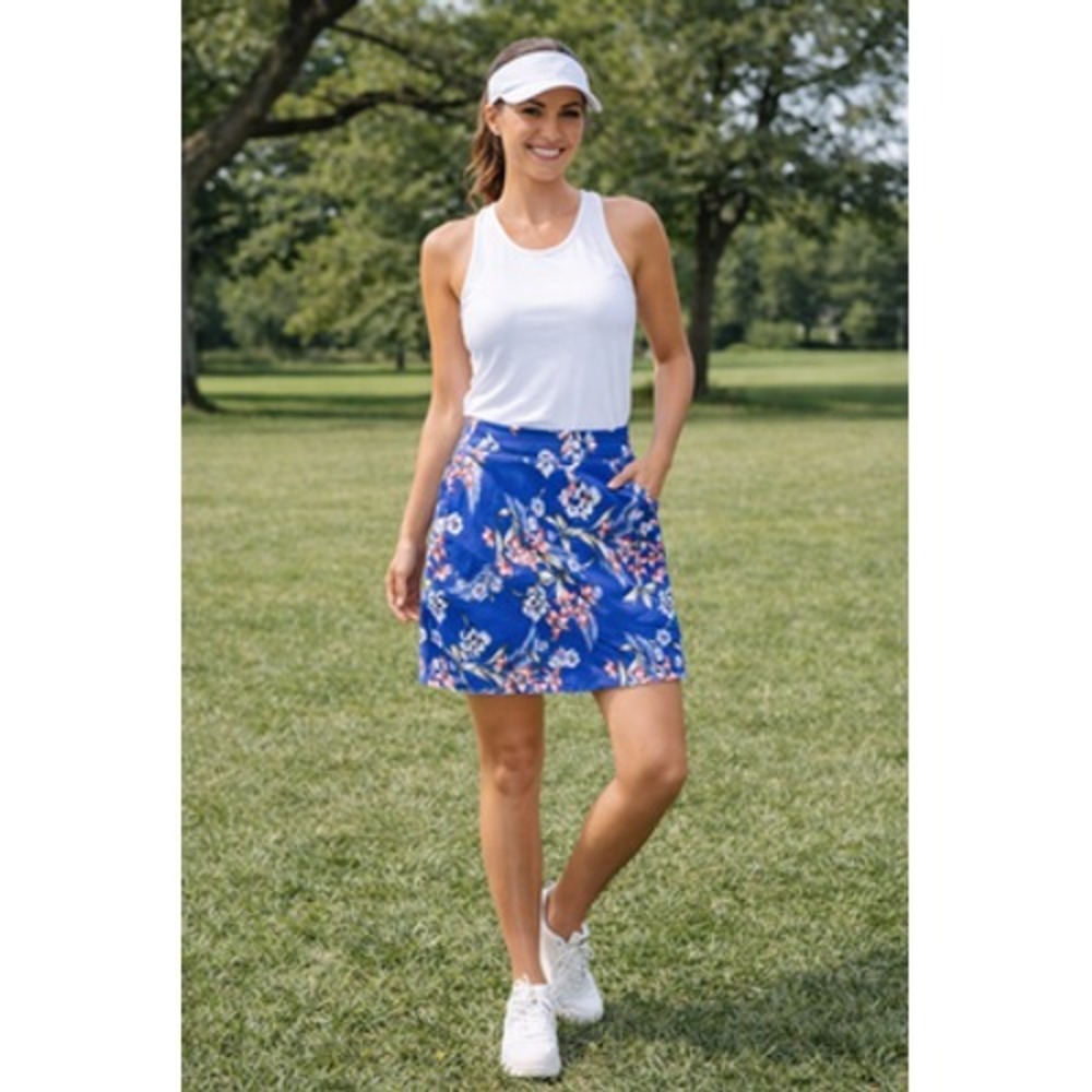 Mario Serrani Skort Womens Large Blue Floral Tropical‎ Pull On Pockets Lined